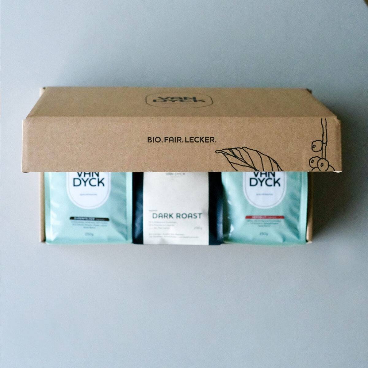 Probesortiment Espresso im aufgeklappten Karton